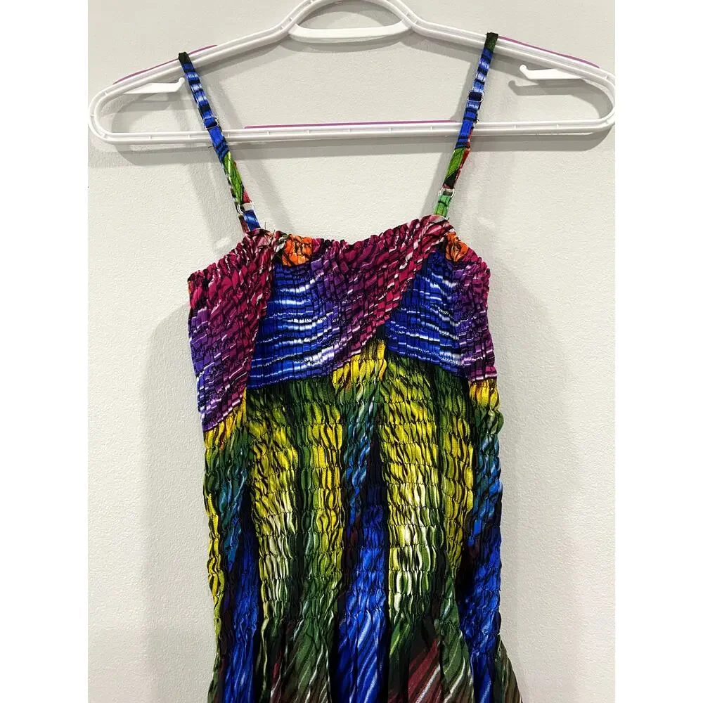 Multicolor Pleated Maxi Dress with Spaghetti Straps - Picture 7 of 9